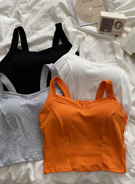 2025夏季新款亮橘色吊带背心女带胸垫内搭短款运动美背外穿修身显