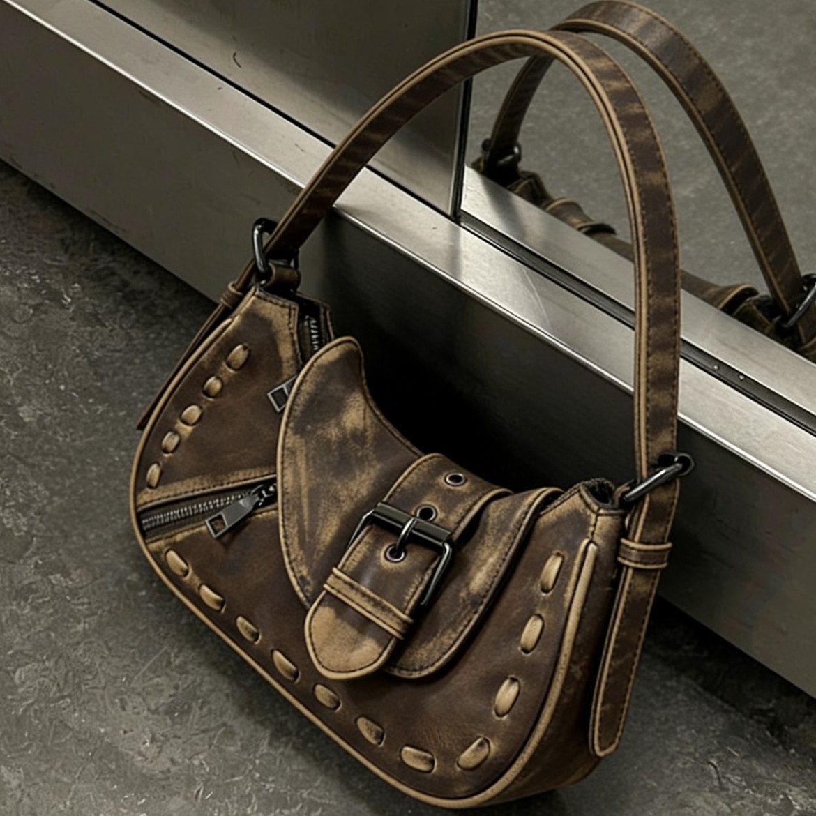 Namiboo 原创设计机车风塞壬蟒蛇纹月牙单肩腋下包