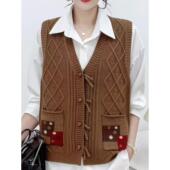 25早秋新款 坎肩毛衣马夹百搭外套 V领女针织马甲背心宽松显瘦无袖