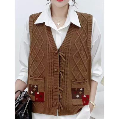 25早秋新款V领女针织马甲背心宽松显瘦无袖坎肩毛衣马夹百搭外套
