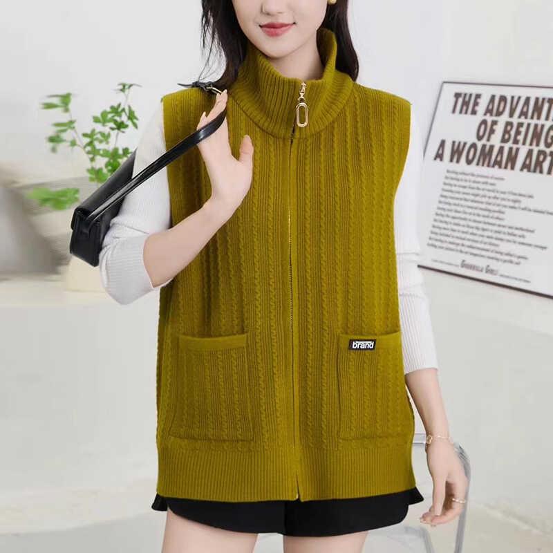 羊毛马甲女外搭纯色拉链针织开衫背心坎肩秋冬新款毛衣马夹外套潮