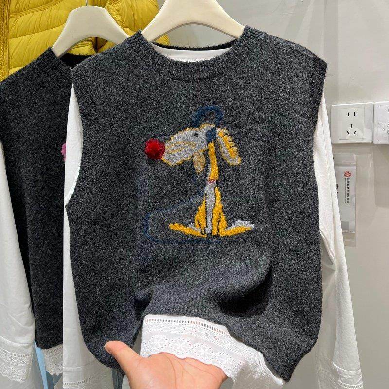 韩版圆领卡通提花针织背心叠穿长袖T恤两件套女2025冬季新款套装,女装/女士精品,马夹,淘宝优惠券,粉丝福利购,淘宝优惠卷