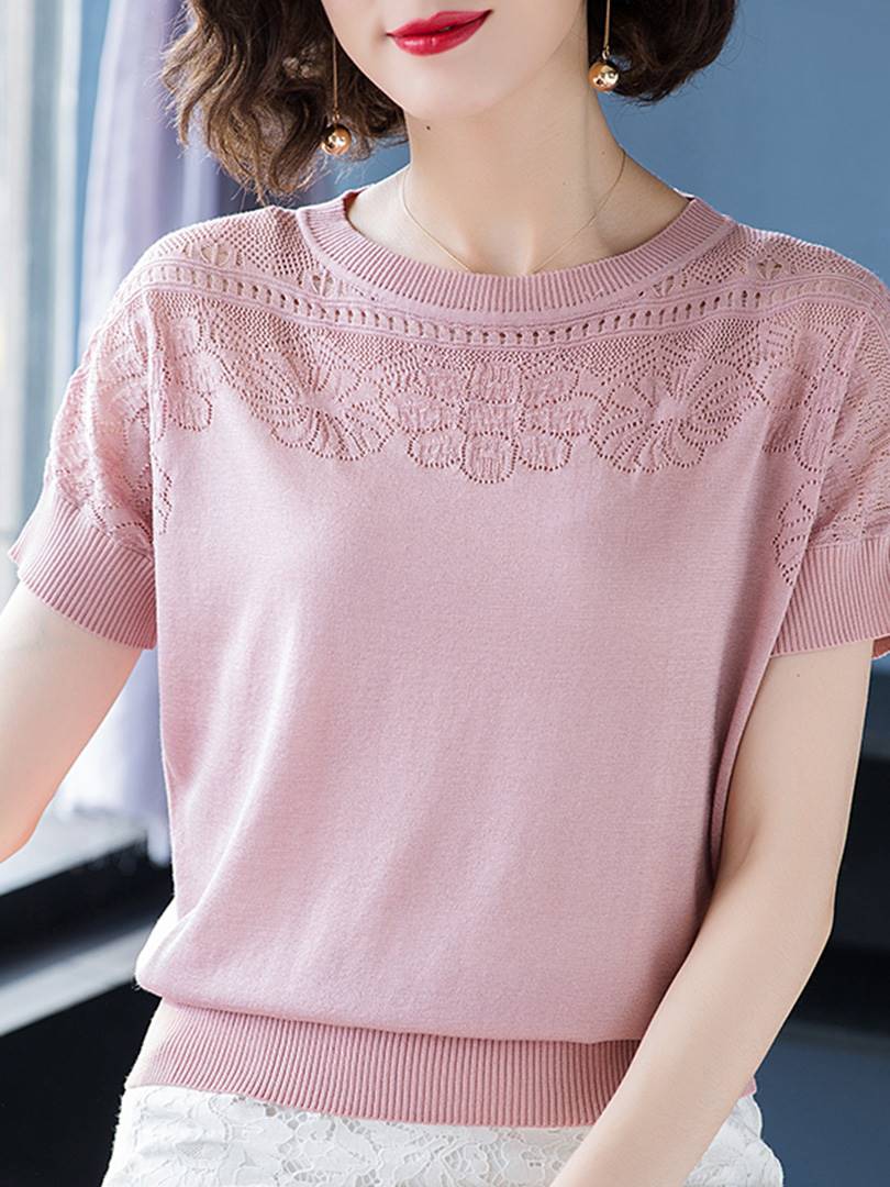 妈妈短袖t恤女针织衫中老年女装夏装冰丝打底衫宽松洋气上衣薄款