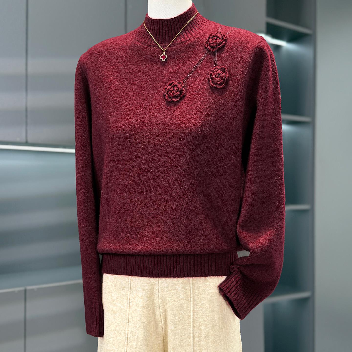 妈妈装秋冬加厚针织衫毛衣洋气时尚上衣中老年女装新款保暖打底衫