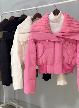 反季高腰羽绒棉女短款小个子大翻领高级感炸街2025年爆款粉色冬