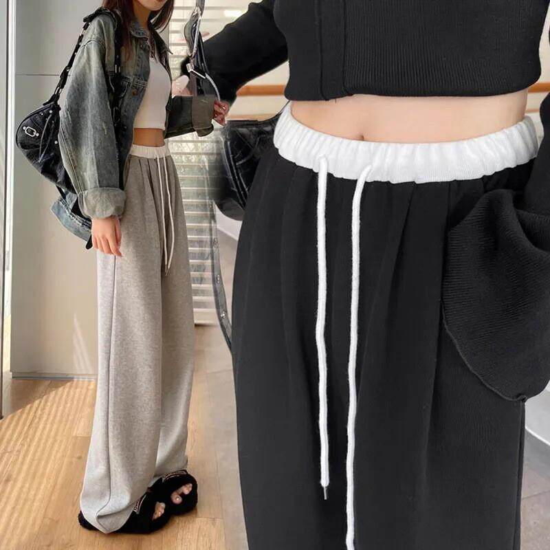 美式黑色运动裤女春秋2026高腰卫裤宽松休闲卫裤小个子垂感阔腿裤