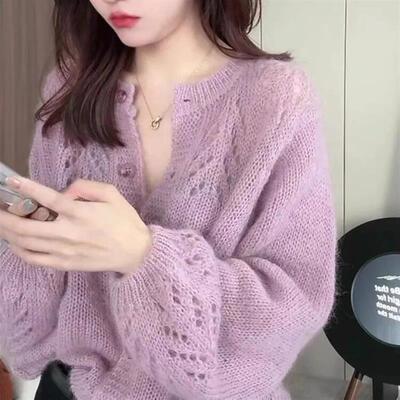 设计感镂空气质针织开衫短外套女2025春秋新款温柔风软糯毛衣上衣