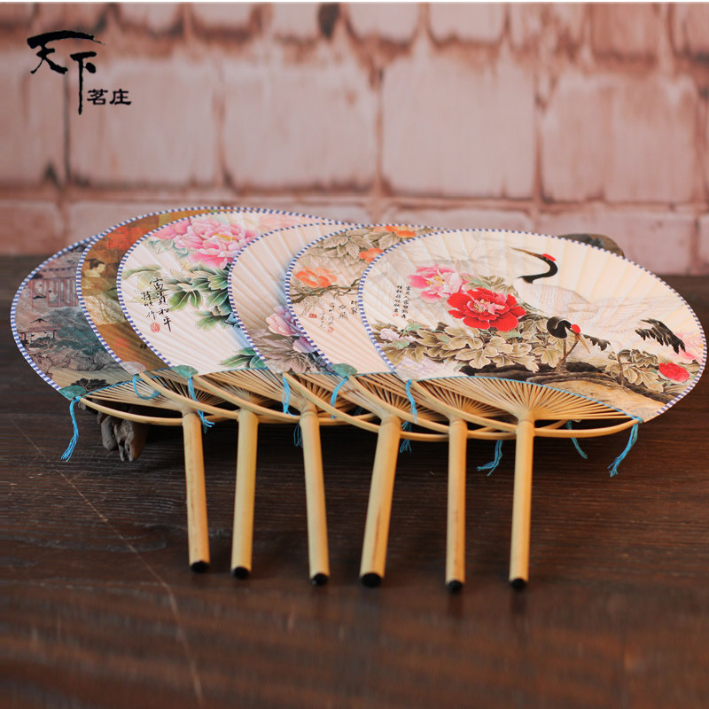 纸面团扇 圆扇子古风老竹工艺竹纸扇花鸟虫鱼人物扇手工文艺团扇