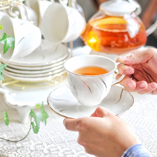 精致玻璃陶瓷花茶杯套装