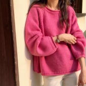 针织套头衫 100%纯棉线毛衣纯色女秋冬新款 不起静电慵懒风韩版
