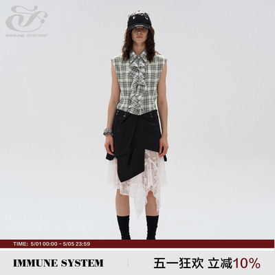 immune system 拼接黑白撞色蕾丝半裙裙子