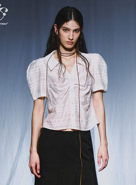 immune system免疫系统 公主袖气质V领微透纹理面感短衬衫夏上衣