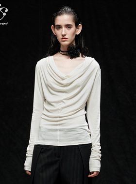immune system免疫系统　千层叠浪 设计感大荡领气质长袖打底上衣