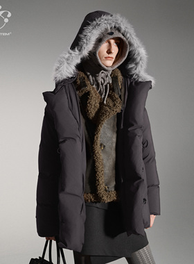 immune system免疫系统  可拆卸毛领90白鸭绒中长款羽绒服外套