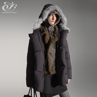 immune system免疫系统  可拆卸毛领90白鸭绒中长款羽绒服外套