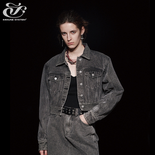 immune system免疫系统 jacket-h垫肩炒色纽扣超廓形翻领牛仔外套