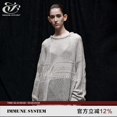 immune system免疫系统 虚实交融 镂空钩花圆领毛衣长袖针织衫