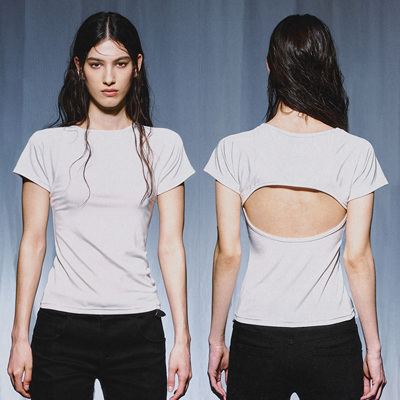 immune system免疫系统 后背镂空透气舒适高弹针织假两件短袖上衣