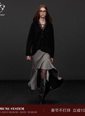 immune system 蕾丝花边双层不对称开衩裙