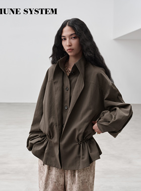immune system 抽绳设计双层立领衬衫风衣夹克外套