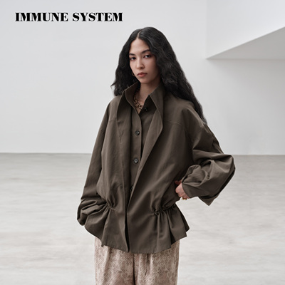 immune system 抽绳设计双层立领衬衫风衣夹克外套
