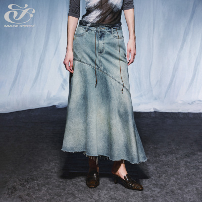 immune system免疫系统 Dirty Fit 废土风脏旧设计散边鱼尾牛仔裙