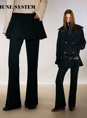 immune system 黑色镂空刺绣花瓣百褶裙裤微喇显瘦西裤长裤