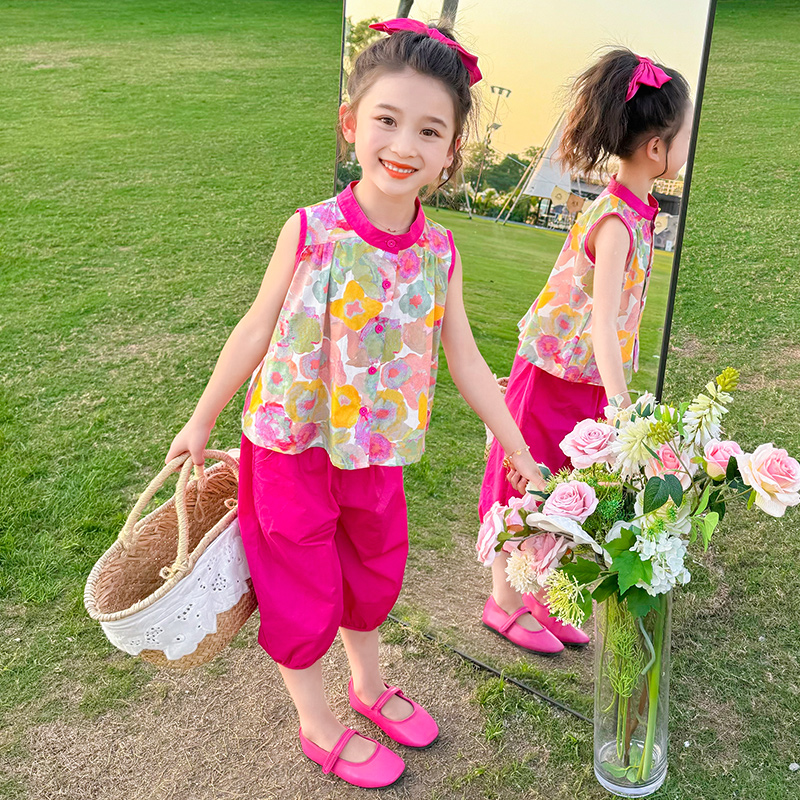 女童夏季套装2024新款小女孩儿童裙子夏装女宝宝纯棉灯笼裤两件套