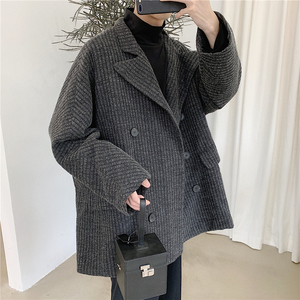 1016-A010*毛呢风衣外套男 韩版气质坑条宽松休闲潮-P95 【现货】图片