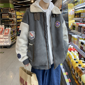 1016-M337-P138美式潮牌2025冬季加绒加厚羊羔毛棉服情侣棉服