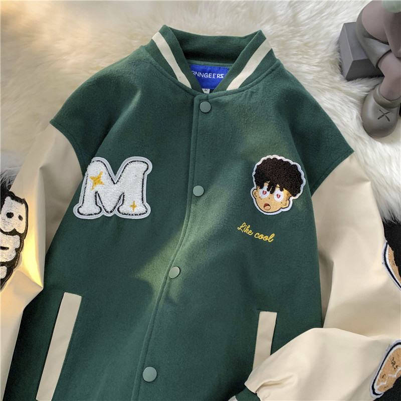 1016-BW42-P128 美式潮牌刺绣棒球服夹克男情侣宽松外套图片