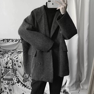 高级感毛呢大衣中长款秋冬季潮牌轻熟风男装风衣呢子外套oversize,卡其色冬季豆豆鞋搭配图片