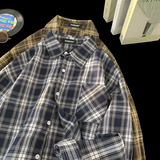 1016-C501-P48美式格子长袖衬衫男新款潮牌痞帅复古休闲衬衣，男装衬衫，星座1016