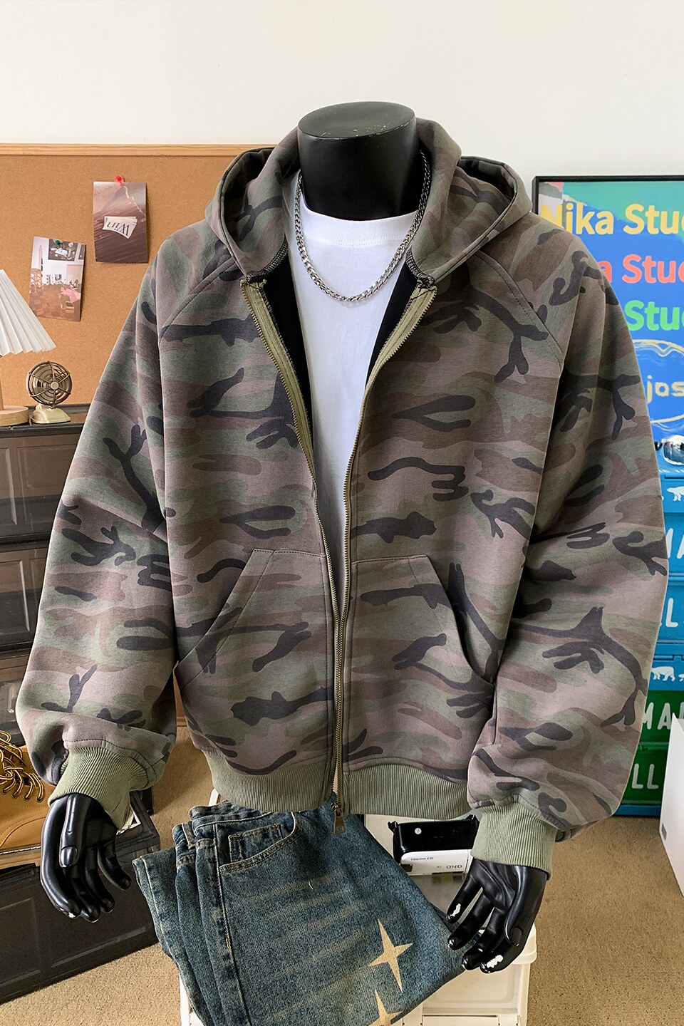 1016-WY605-P65美式复古迷彩户外连帽卫衣嘻哈情侣外套,女装短外套,星座1016