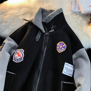 1016-M337-P108 冬季加绒羊羔毛棉衣徽章加厚保暖棉服图片