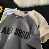 1016-T47-P25现货260G麂皮绒简约纯色T恤软硅胶压花短袖体恤，男装T恤，星座1016