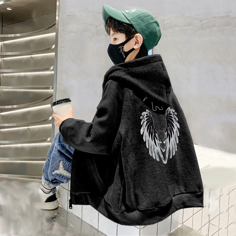 男童连帽卫衣秋装2026新款酷帅中大童儿童装秋冬加绒加厚开衫外套