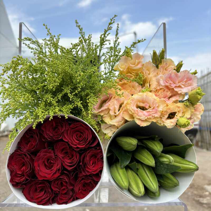 玫瑰10枝+百合10朵+洋桔梗1扎+配草 云南昆明鲜花直发