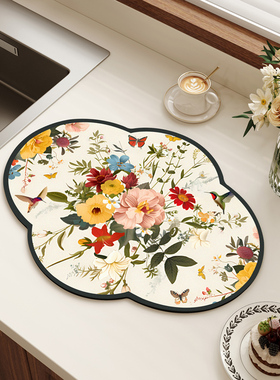 中式喜鹊餐垫吸水防滑餐桌隔热垫茶席茶桌硅藻泥速干茶杯垫