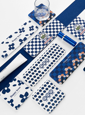 创意方格硅藻泥杯垫克莱因蓝色洗手台洗漱垫卫生间电动牙刷肥皂垫