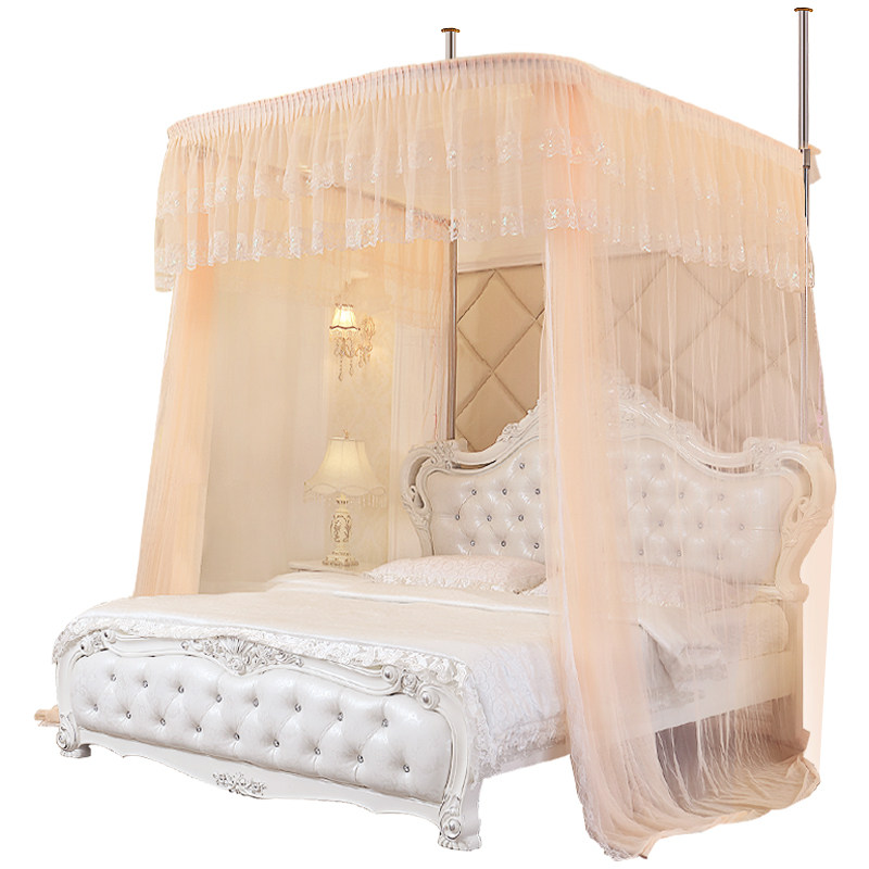 U型导轨伸缩蚊帐1.8m床双人家用轨道支架公主风1.5米加厚加密宫廷