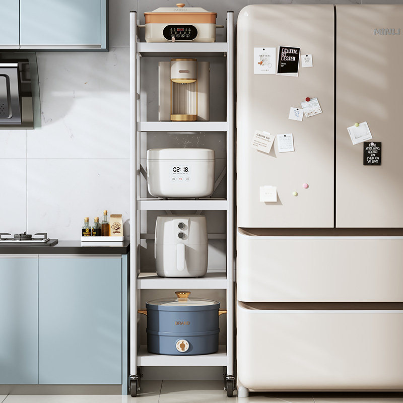 帅仕厨房夹缝置物架落地多层多功能微波炉家电锅具可折叠收纳架子