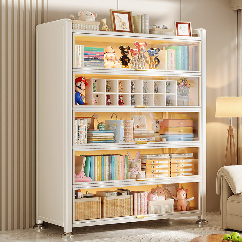 帅仕钢制书柜带门儿童书架家用客厅展示柜子铁艺置物架防尘收纳柜