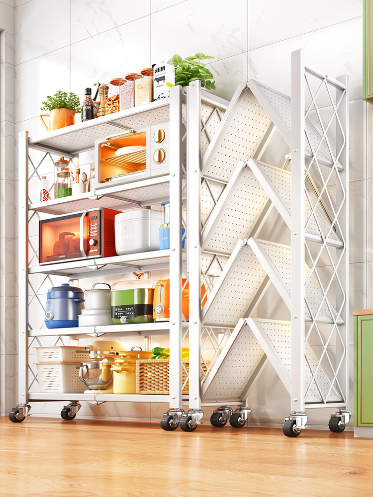 可折叠厨房架，落地多层微波炉架，免安装多功能烤箱器具收纳柜