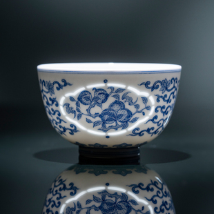 景德镇手工手绘青花玲珑陶瓷主人杯缠枝莲寿桃茶杯萤造旗舰店