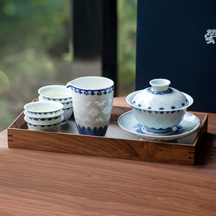 萤造 景德镇手工手绘青花玲珑陶瓷器 中式中国风整套功夫茶具套装