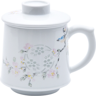 景德镇手工手绘茶杯茶水分离陶瓷中式青花玲珑瓷器泡茶杯带盖过滤