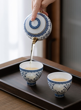 景德镇玉柏玲珑陶瓷器随身一壶两杯两人高端户外旅行便携茶具套装