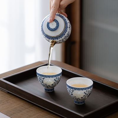 景德镇玉柏玲珑陶瓷器随身一壶两杯两人高端户外旅行便携茶具套装