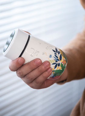 玉柏玲珑瓷景德镇陶瓷弹盖水杯高档高级便携泡茶时尚男女士茶杯